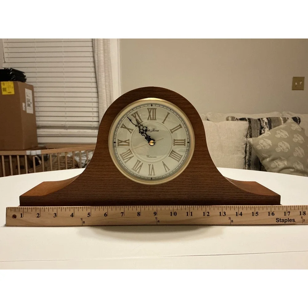 Seth Thomas Westminster Chime Mantel Clock Wood‎ Tambour Quartz Japan Movement